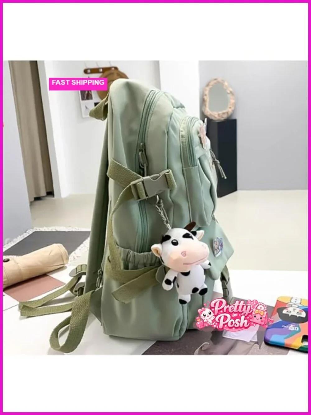 Large Capacity Kawaii Backpack with Bear Plush and Pin Accessories Aesthetic